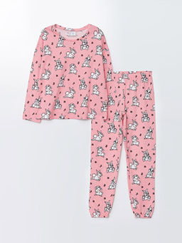 Bisiklet Yaka Bambi Bask?l? Uzun Kollu K?z ?ocuk Pijama Tak?m?