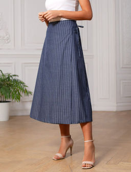 Юбка миди на запАх в полоску из легкого хлопкового поплина - Vilatte фото 4