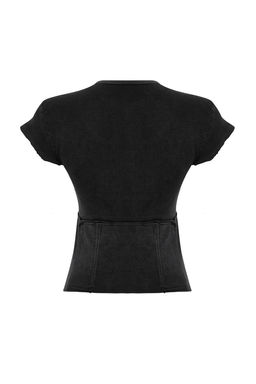 Antrasit Duz Y?kamal? Slim Bisiklet Yaka Crop Orme Bluz TWOSS24BZ00405