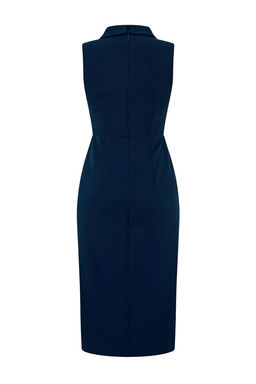 Petrol Vucudu Saran Ceket Yaka Midi Dokuma Elbise TWOSS23EL02256