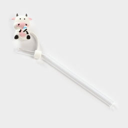 Кружка керамическая с крышкой и трубочкой Milk, 350 мл, цвет белый и чёрный