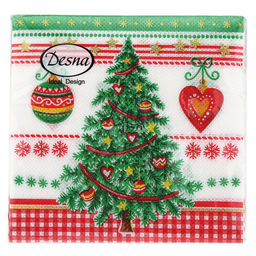 Салфетки бумажные Desna Design 24х24см, 1 слойные, 40 штук в упаковке, 100% целлюлоза, Новогодняя ель (Россия)