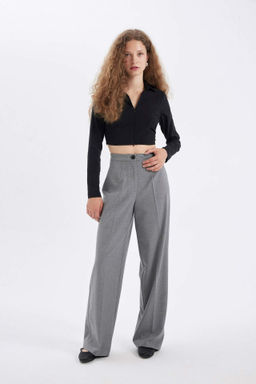 Standart Boy Pantolon Wide Leg Genis Bol Paca Basic Duz Yuksek Bel - Defacto фото 4