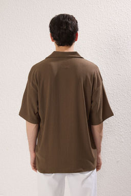 TRENDYOL MAN Haki Oversize/Genis Kesim Burumcuk Dokulu Premium Kalite Polo Yaka T-shirt TMNSS25PO00018 - Trendyolmilla фото 4