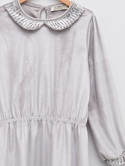 Bebe Yaka Pul ??lemeli Uzun Kollu Kadife ?ocuk Elbise - Waikiki фото 3