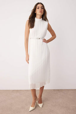 TRENDYOLMILLA Bordo Kemerli Duz Kesim Piliseli Midi Astarl? Sifon Dokuma Elbise TWOSS25EL00118  фото 18