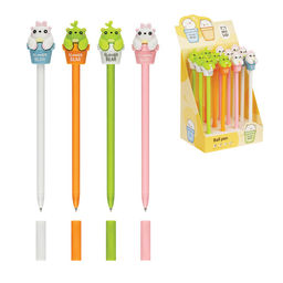 Ручка шар. MESHU "Flower Bear" (MS_02798) синяя, 0.7мм, корпус ассорти, с фигуркой