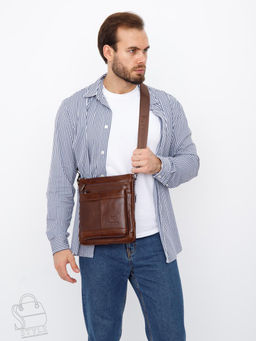 Сумка мужская кожаная 1022-2 brown Fuzhiniao  в Новосибирске