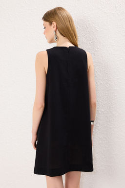 TRENDYOLMILLA Kahverengi Genis Kesim Keten Gorunumlu Kolsuz Mini Dokuma Elbise TWOSS23EL01497  фото 10