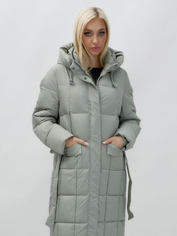 Пальто утепленное стеганное зимнее с капюшоном женское зеленого цвета 9609Z - Mtforce фото 2
