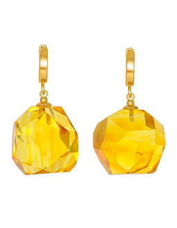 Шикарные серьги из золотисто-лимонного янтаря ручной огранки