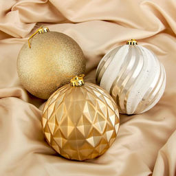 Ёлочные игрушки Праздничное ассорти, шары новогодние, d=15 см, набор 3 шт., бело-золотой