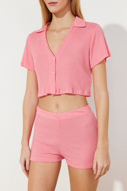 Trendyolmilla Lila Fitilli Crop Sortlu Orme Pijama Tak?m? THMSS22PT0308  фото 4