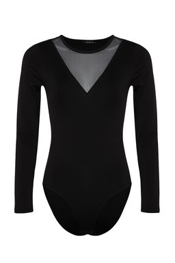 Siyah Bisiklet Yaka Tul Dekolteli Alttan C?tc?tl? Esnek Orme Body TWOAW24BD00012