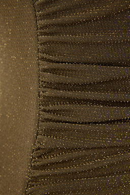 Haki Yuksek Degaje Yaka Simli Orme Party Bluz TPRSS26BZ00005