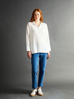 D?z Uzun Kollu Oversize Kad?n G?mlek