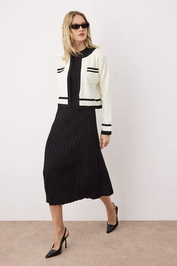 Siyah Renk Bloklu Midi A-line Triko H?rka-Elbise Tak?m TWOAW26EL00096 - Trendyolmilla фото 2