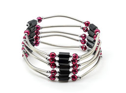 Бусы-браслет магнитные с гематитом 5*8мм, цв.малиновый, 90см Радуга камня  фото 2