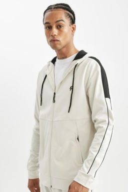 DeFactoFit Standart Fit Normal Kesim Skuba Dalg?c Kumas Kapusonlu Fermuarl? Sweatshirt