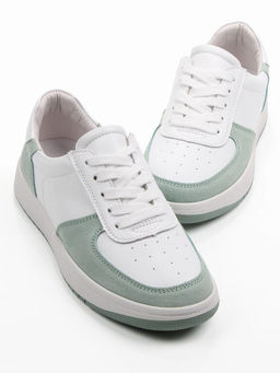 03-C933-7K WHITE/GREEN Кеды кожаные женские (натуральная кожа, натуральная замша)