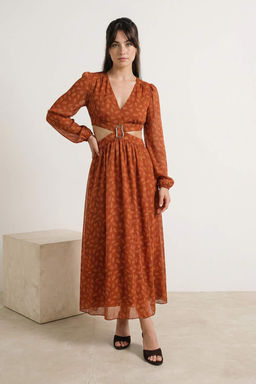 Kiremit Cut Outlu Aksesuar Detayl? Sifon Maxi Dokuma Elbise TWOSS26EL00093