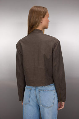 Kahverengi Fitted Kal?p Suni Deri Ince Ceket Mont TWOAW26MO00009 - Trendyolmilla фото 4