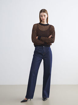 Bisiklet Yaka ?izgili Kad?n Triko Kazak