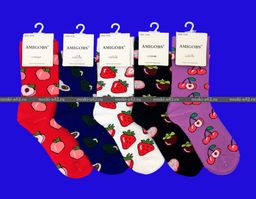 Цена за 10 пар. AMIGOBS ЦВЕТНЫЕ НОСКИ женские, подростковые Фрукты арт. 9302 (9345) фактически 36-39