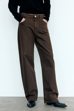 RELAXED OVERSIZE TAPERED ANIMAL PRINT HIGH-WAIST TRF JEANS - Zara фото 2