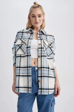 Фланелевая туника с длинными рукавами и воротником-рубашкой оверсайз