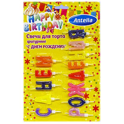 Набор свечей для торта 13 шт фигурные С ДНЕМ РОЖДЕНИЯ арт. 21992 Антелла