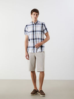 Regular Fit K?sa Kollu Ekose Poplin Erkek G?mlek