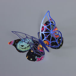 Наклейка бумага, пластик Бабочки на Хэллоуин, синие, набор 12 шт.