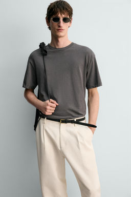 CAMISETA RELAXED FIT ALGOD?N - LINO / Gris oscuro - Zara фото 7