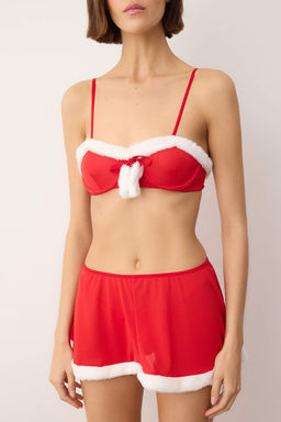 K?rm?z? 3lu Y?lbas? Temal? Pelus Detayl? Tul Tanga Kulotlu Ic Camas?r Tak?m? THMAW26CC00032