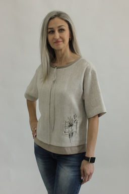 Блуза У-767 Натуральный 923 (отделка бежевый 815)