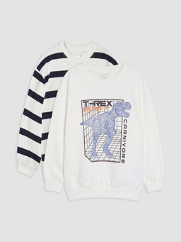 Bask?l? Erkek ?ocuk Sweatshirt Tak?m