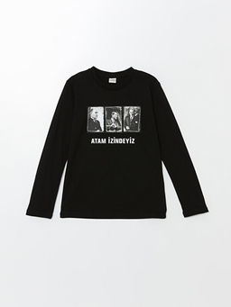 Bisiklet Yaka Atat?rk Bask?l? Uzun Kollu Erkek ?ocuk Ti??rt