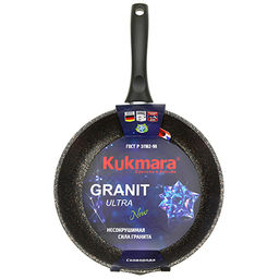 Сковорода с тефлоновым покрытием д28см "Granit Ultra", h6,5см, ручка из термостойкого пластика 17см, гранитный (Россия) - можно использовать металлические кухонные принадлежности