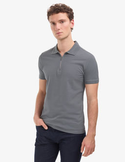 Antrasit Slim Fit %100 Pamuk K_vr_lmaz Fermuarl_ Polo Yaka Basic Ti__rt