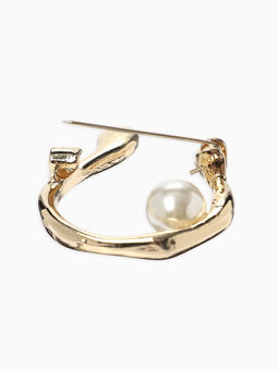 Брошь «Подкова», с бусиной №10, цвет белый в золоте