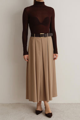 Bej Kemerli A-line Klos Dokuma Maxi Uzun Etek TWOAW26ET00168