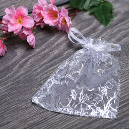 Цена за 100 шт. Мешочек подарочный Узор, 10 х 12, цвет белый с серебром - Simaland фото 2