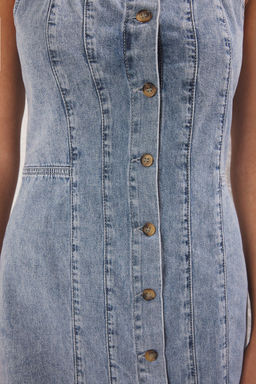 Trendyolmilla Ac?k Mavi Dugme Detayl? Duz Mini Denim Elbise TWOSS25EL00758