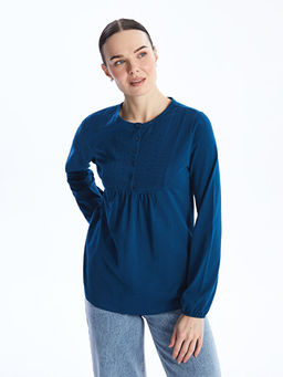 Bisiklet Yaka Nak??l? Uzun Kollu Kad?n Bluz