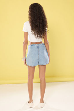 TRENDYOLMILLA Mavi Kusgozu Baglama Detayl? Yuksek Bel Mini Denim Sort Etek TWOSS25SR00073  фото 4