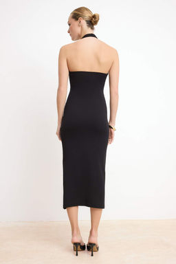 Siyah Belden Ac?lan K?sa Kollu Tok %100 Pamuk Orme Elbise TWOSS26EL00238