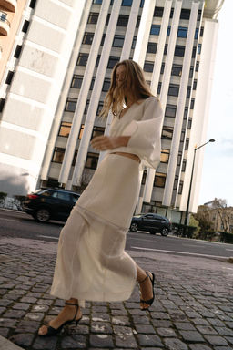 FALDA RECTA PUNTO COMBINADA / Crudo