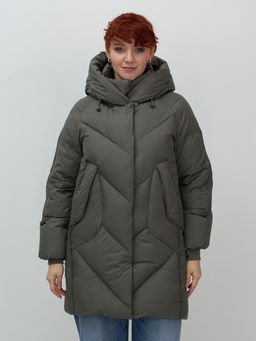 Пальто двубортная зимнее утепленное женское зеленого цвета 7732Z - Visdeer фото 2