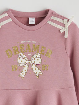 Bisiklet Yaka Bask?l? K?z ?ocuk Elbise